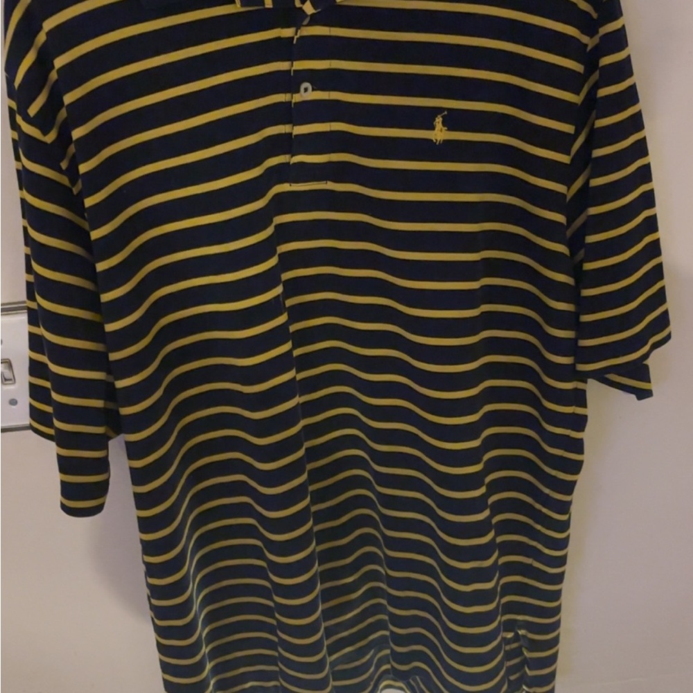 Polo by Ralph Lauren Men's Navy and Yellow Striped Shirt